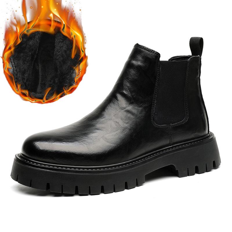 men's casual business office chelsea boots autumn winter shoes cowboy natural leather boot black stylish platform ankle botas