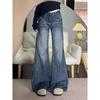 Women's Washed Retro Flare Jeans, Plus Size, High Waist, Floor-Length, Slimming, Versatile, Loose Straight-Leg Pants