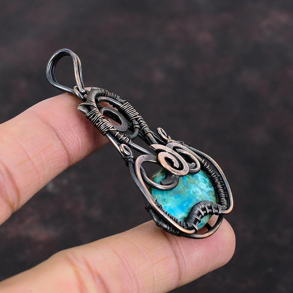 Pandantiv Shattuckite Pandantiv învelit cu sârmă de cupru Bijuterii Shattuckite Pandantiv cu piatră prețioasă Bijuterii unice din cupru Cadou pandantiv lucrat manual pentru mamă