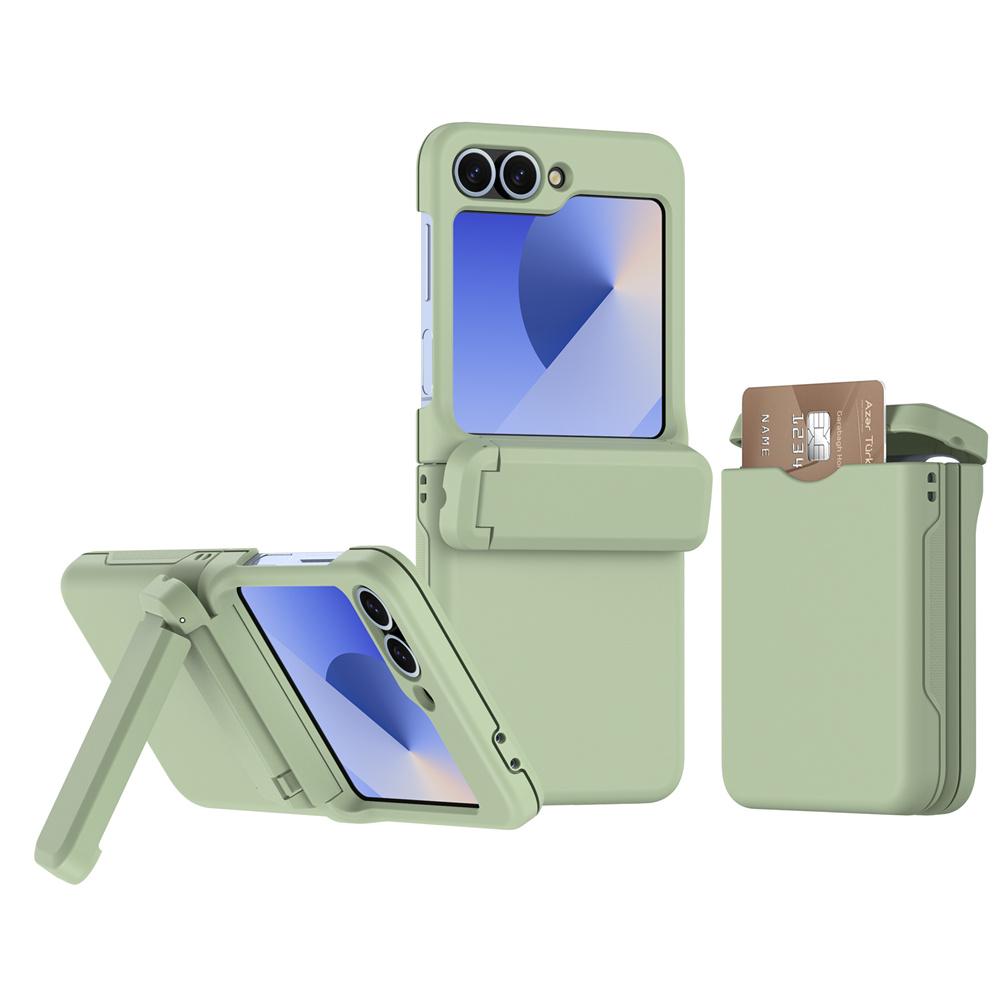 

Hinge Flip Slot Card Bag Holder Phone Case For Samsung Galaxy Z flip 7 6 zflip 5 5G 3IN1 Protection Solid Color PC Cover Galaxy Z Flip5
