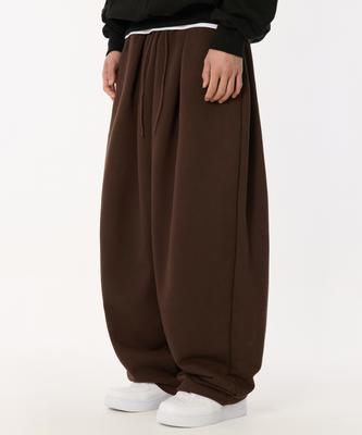 BOUNDARY Double-Pleated Wide Long Sweatpants [Brown]