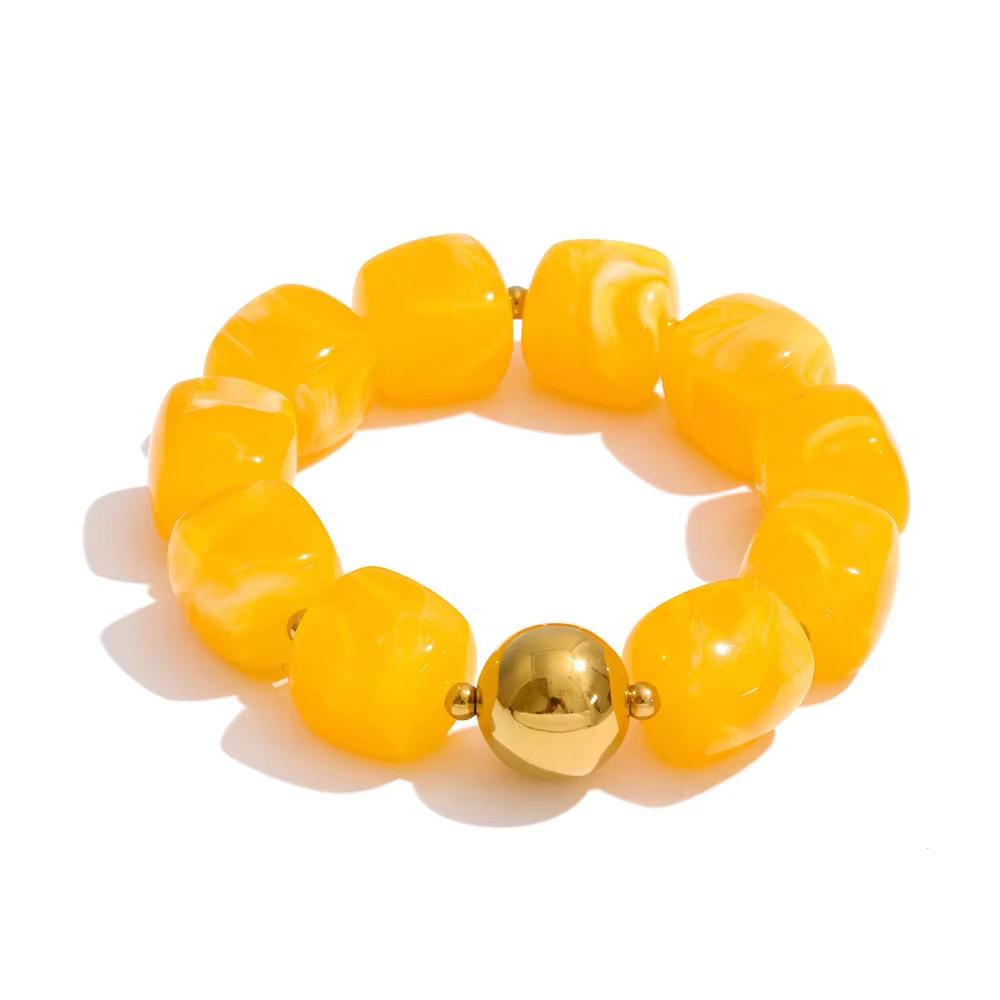Yhpup Acrylic Square Beads Chain Necklace Bracelet Bangle Stainless Steel Handmade Jewelry Waterproof Green Khaki Pink Amber
