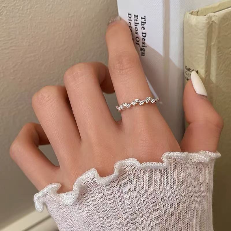 925 Silver Zircon Ear of Wheat Adjustable Ring For Women Party Cute Fine Jewelry Niche Design Plant Accessories