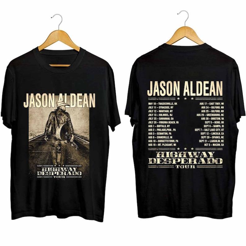 

Футболка из плотного хлопка 300GSM Jason Aldean Highway Desperado Tour Рубашка Jason Aldean Фанатская рубашка Jason Aldean Рубашка кантри-музыки Рубашка кантри-музыки Tour