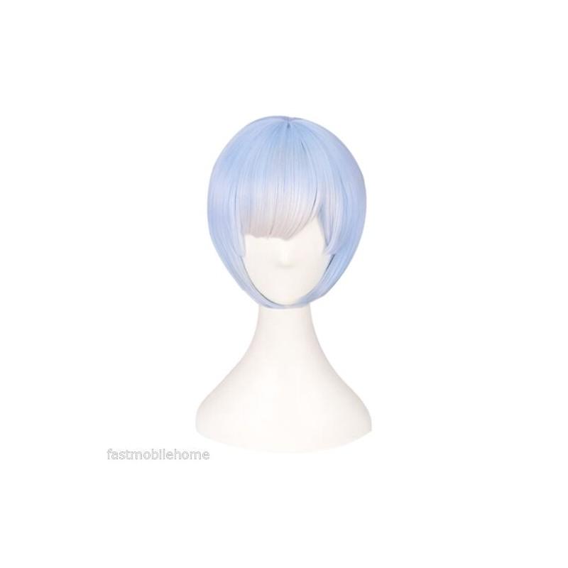 Premium Women Short Ram Rem Cosplay Wig With Stylish Adornment And Heat Resistant Synthetic Bob Hair