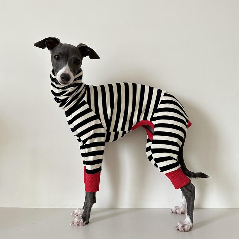 Dog Jumpsuit 4-legged Cotton Coat for Dog Greyhounds Loungewear Spring Autumn Dog Striped Sweatshirt Bellington High-Neck Shirt