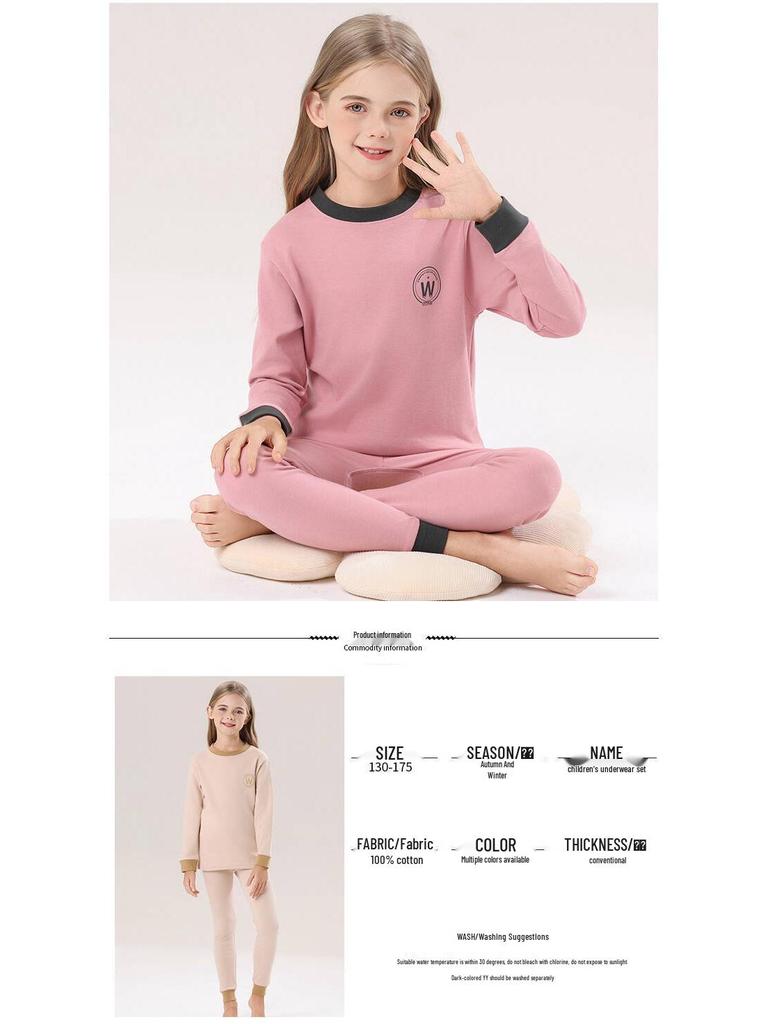 Girls' Autumn Cotton Underwear & Sweater Set – Teen & Kids' Cozy Pajamas