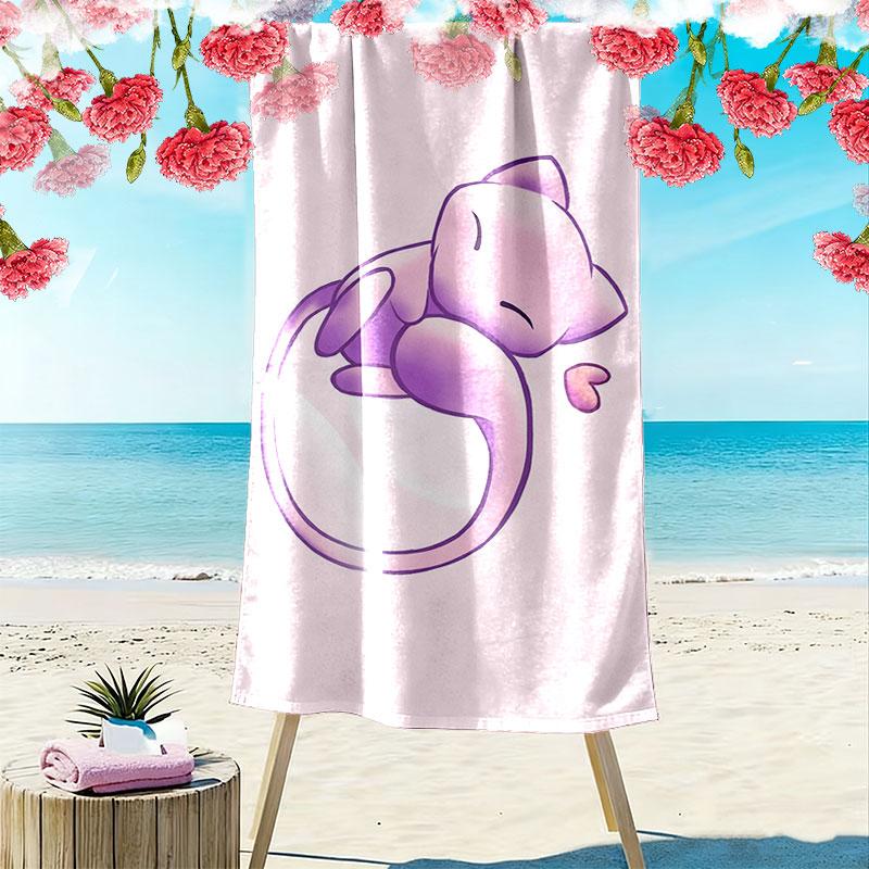 Mew Cartoon Print Beach Towel, Large Soft Quick Dry Towel for Beach Camping Swimming