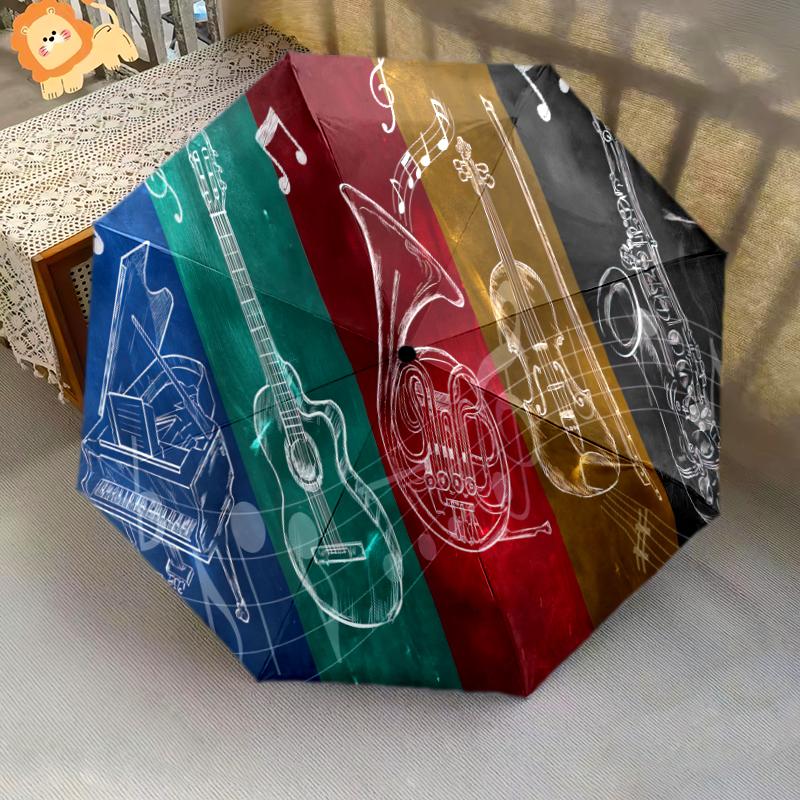 

1PC Music Theme Umbrella Portable Folding Umbrella Iron Frame Hole Bone Structure Outdoor Home Umbrella A25 разноцветный