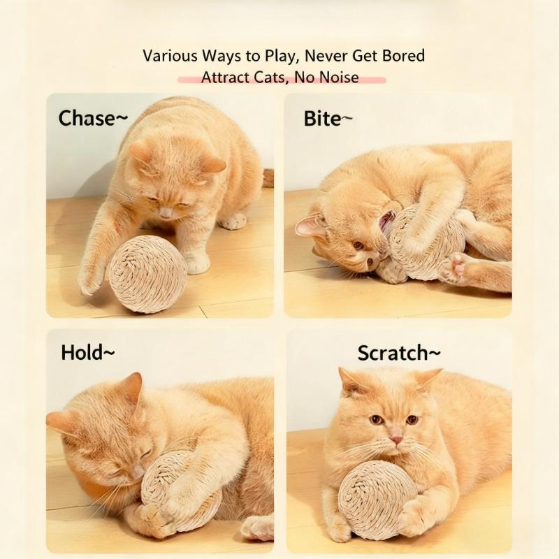 Paper Rope Sisal Ball Cat Toy - 3.15-inch Rolling Bite-resistant Teeth Cleaner, for Multi-cat Households Solo & Group Play