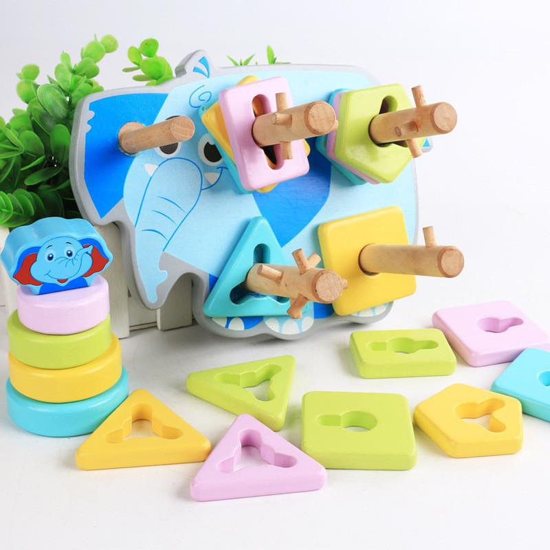 Geometric Match Shape Blocks Elephant Base Pillars Childrens Educational Toy