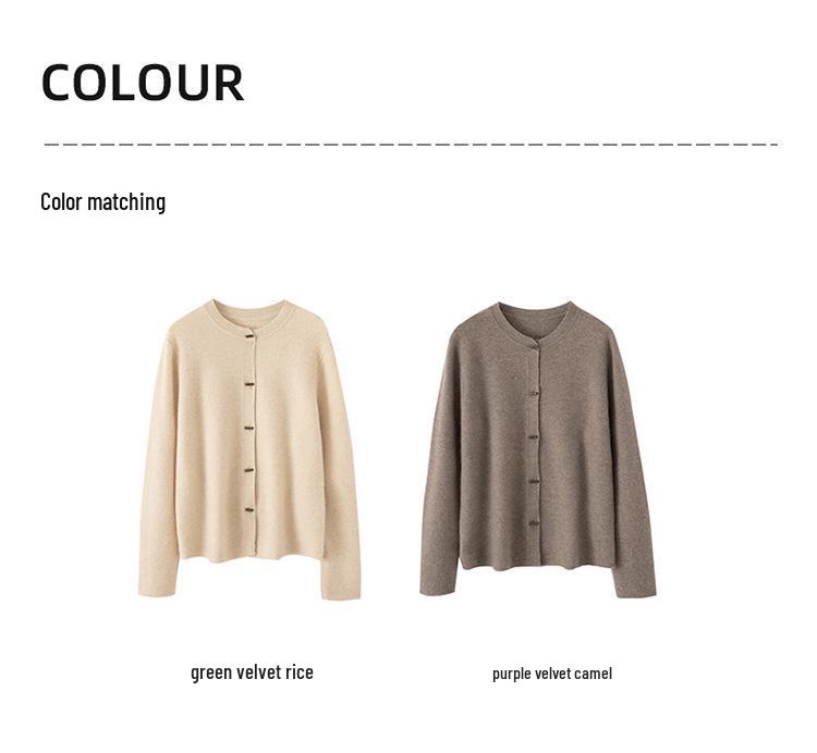 Women's 100% Pure Cashmere Round Neck Button Cardigan - Autumn/Winter Knitwear
