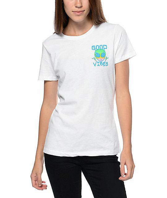 

A-Lab Womens Good Vibes Alien Boyfriend White T-Shirt New XL