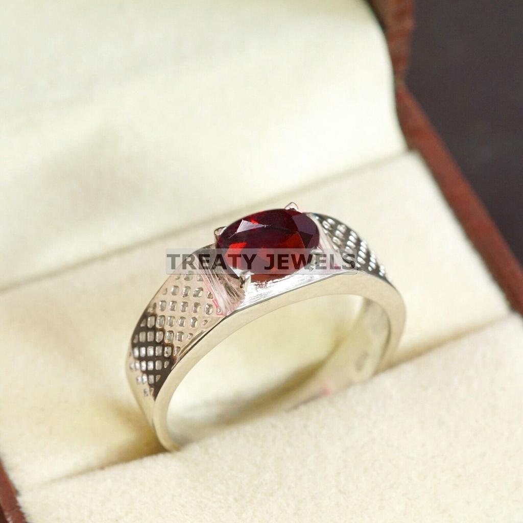 Garnet Oval Cut Gemstone With 925 Sterling Silver Ring For Men's #B87 JL375671412526