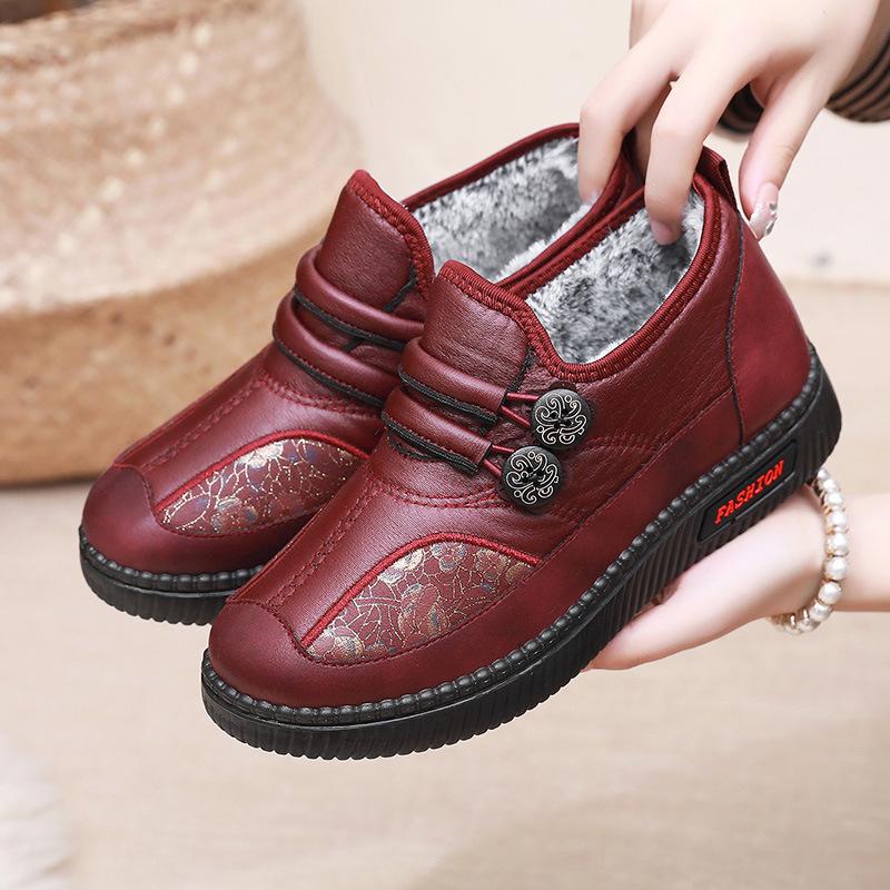 Winter cotton boots leather warm boots ladies medium mother boots lazy boots live stream