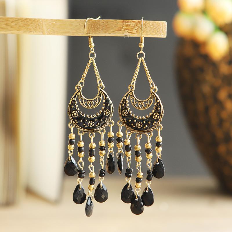 Bohemian Long Tassel Earrings For Women Bead Handmade Tassel Earrings Boho Gold Color Drop Dangle Zircon Boucle Oreille Femme
