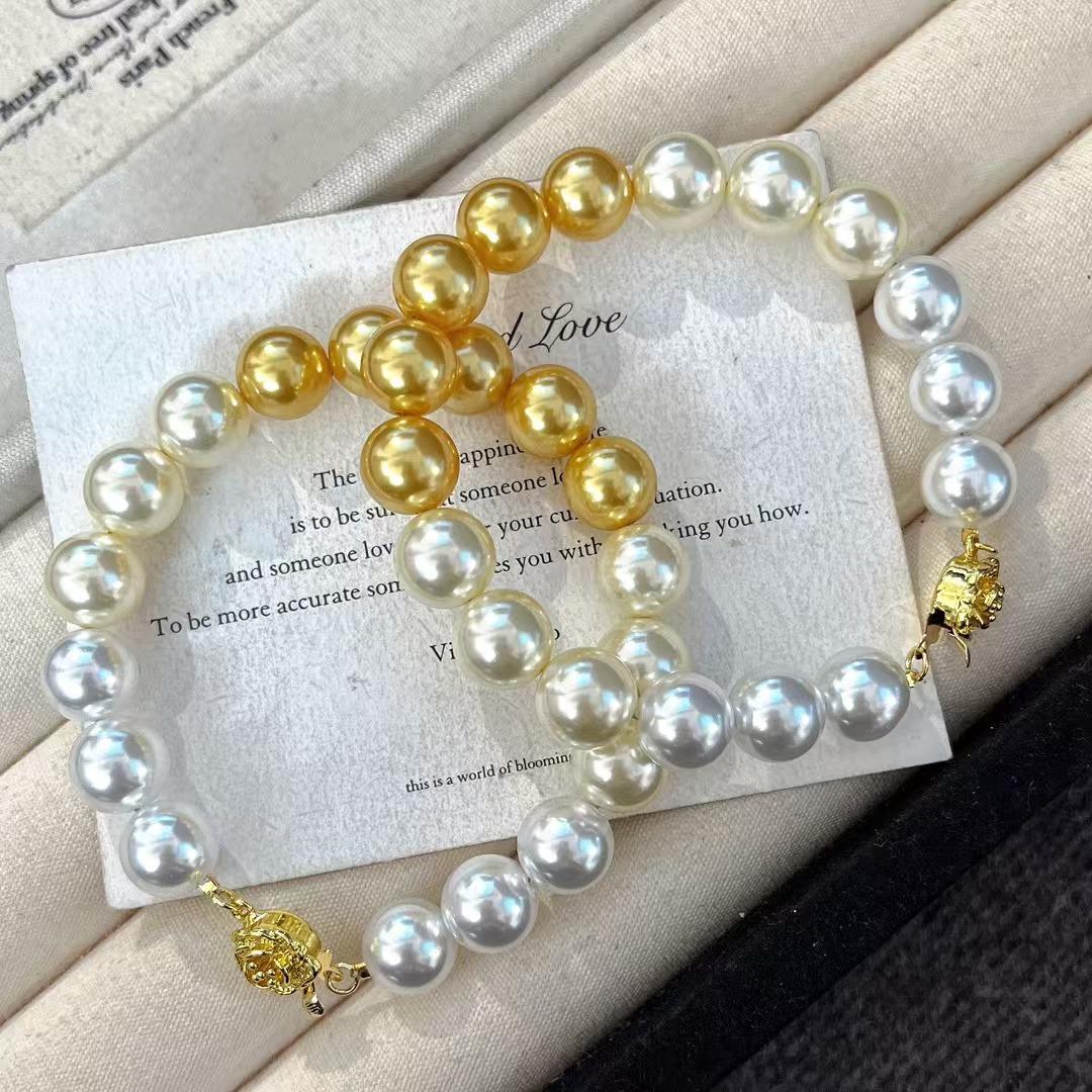 10Mm Retro High Quality Maillard Artificial Crystal Pearl Gradual Change Color Bracelet Bracelet