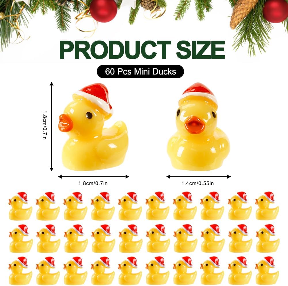 10/20pcs Mini Resin Christmas Ducks with Hat Tiny Animal Ornaments for DIY Fairy Garden Home Decor Xmas Party Favors Gift