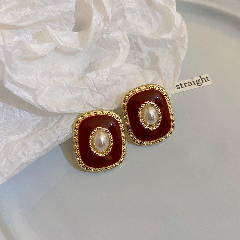 Silver Needle Red Bow Earrings New Versatile Earrings Niche Design Autumn and Winter Earrings Women