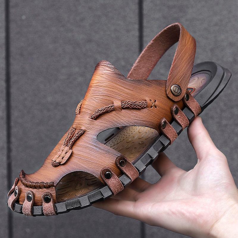Summer new Baotou large size men's handmade sandals outdoor beach vacation dual-purpose sandals casual fashion
