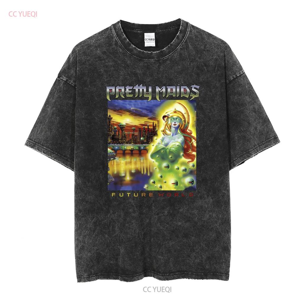 PRETTY MAIDS FUTURE WORLD T-Shirt Czarny S 4XL GH394 długi lub krótki rękaw vintage Prany streetwear Lekko graficzny