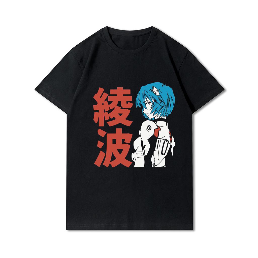 Pánská trička s potiskem Evangelion nadměrných velikostí Bavlněné topy Letní Anime Neformální Černá trička