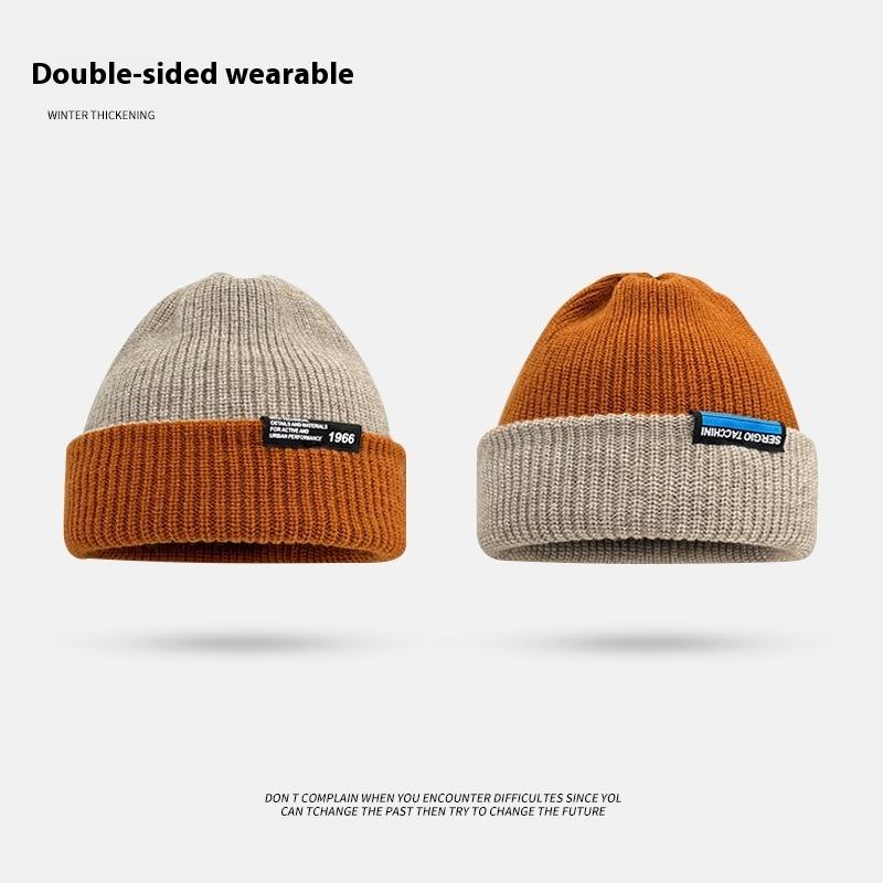 Unisex Herbst Winter Strickmütze Weiche Verdickte Wollmütze Doppelseitiger Ohrenschutz Beanies Mütze Damen Herren