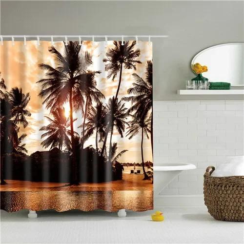 Modern Shower Curtains Bathroom Curtain Scenic City Beach Bath Curtain Frabic Waterproof Polyester With Hooks