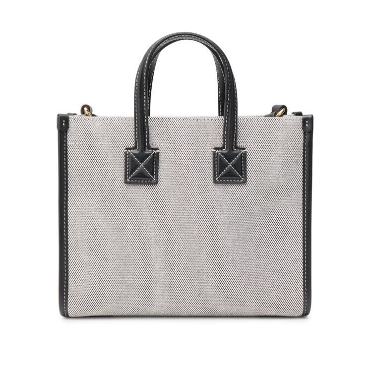 Burberry Freya Large Adjustable Strap Cotton And Calfskin Tote Bag Women Tote Bags Black Gray 80441421