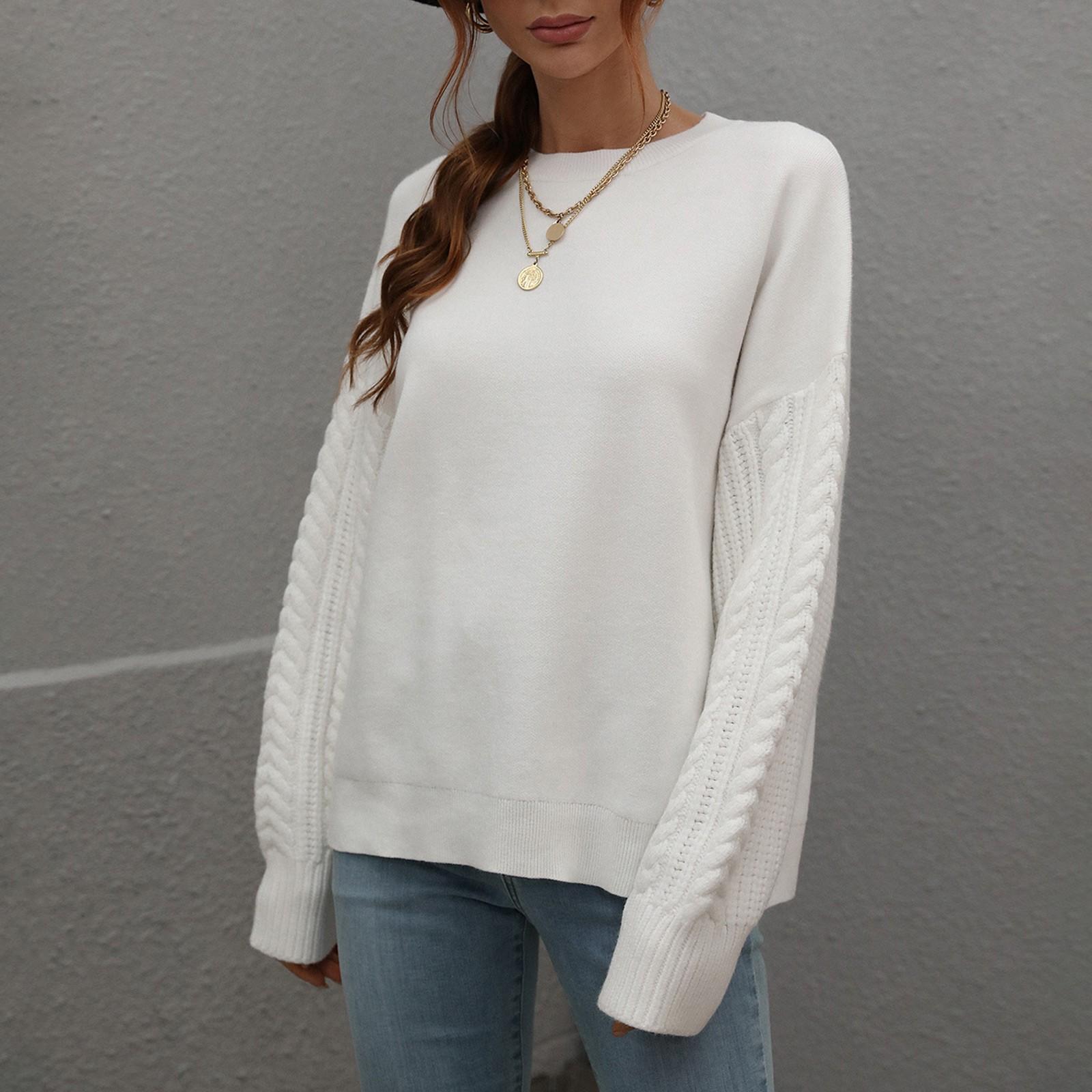 

Женский И Зимний Однотонный Вязаный Свитер-Пуловер с Круглым Вырезом и Длинным Рукавом XL белый