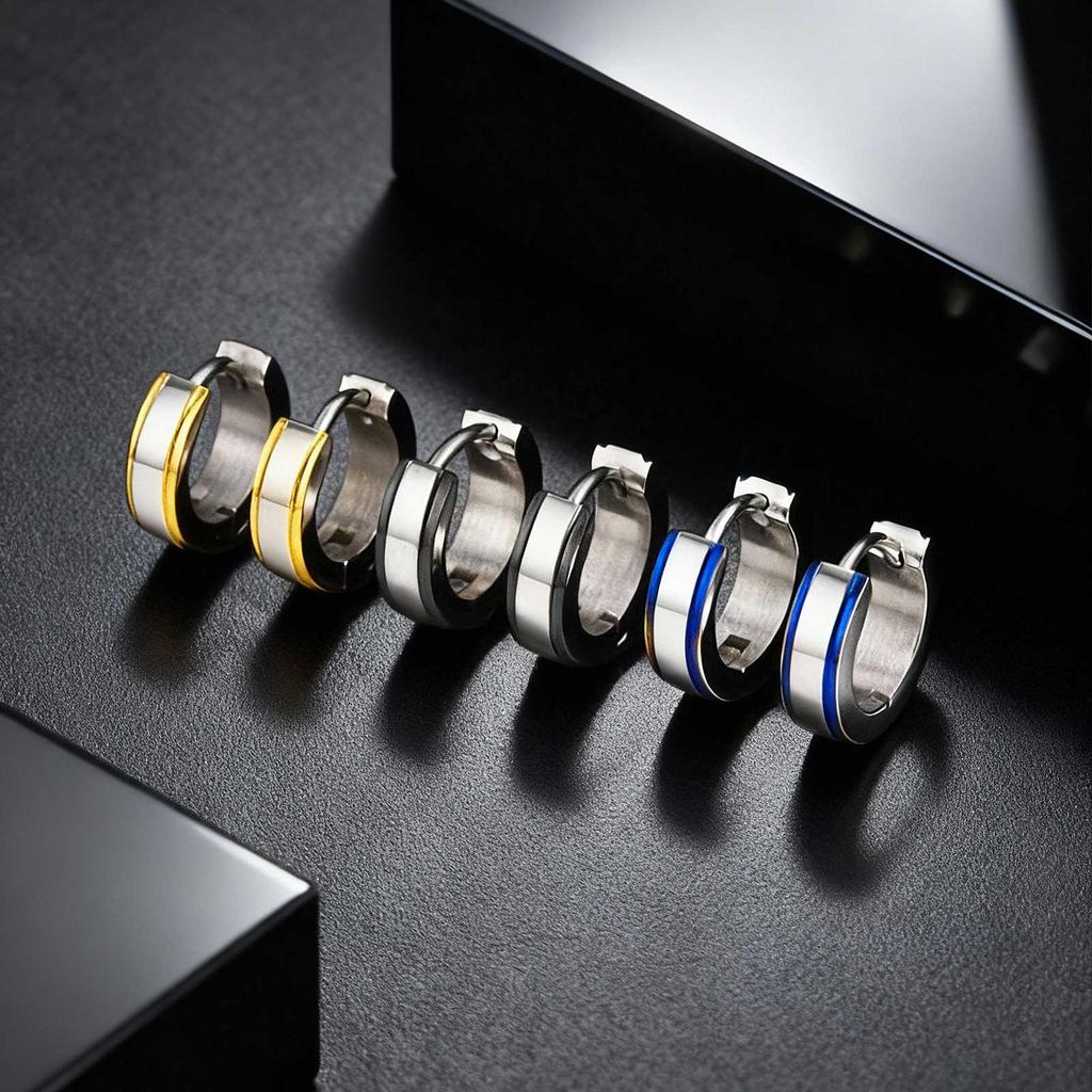 Fashion Punk Huggies Earrings for Men, Silver Color Stainless Steel Small Hoop Earring, Hypoallergenic Piercing Jewelry
