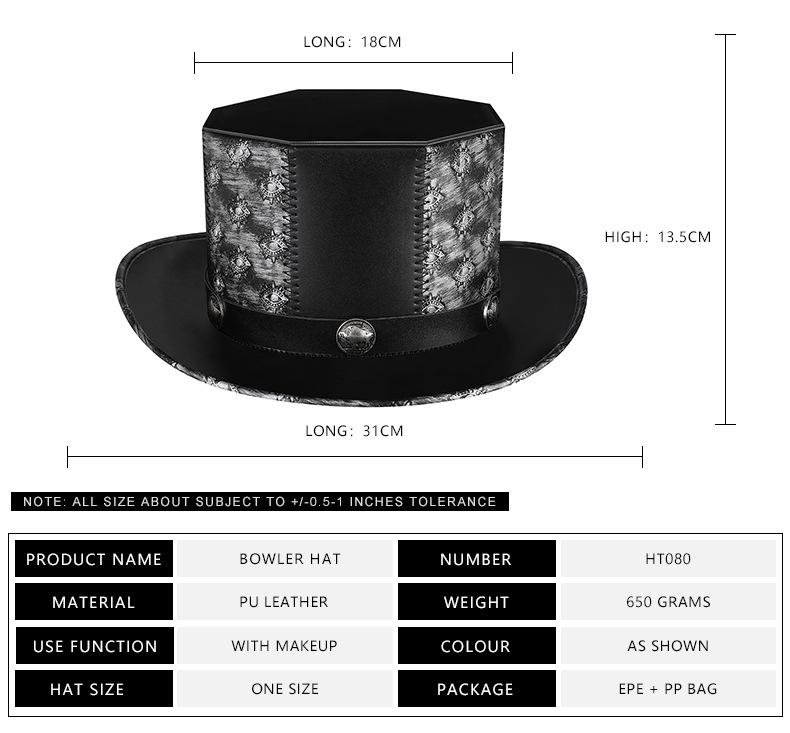 Retro Knight PU Leather Embossed Rivet Flat Top Hat for Halloween Party