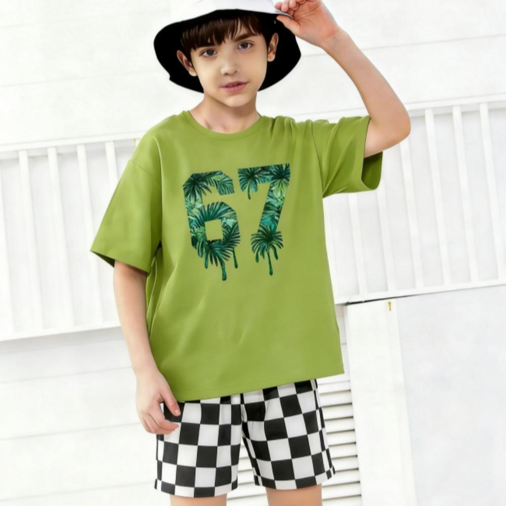 Cartoon 67 Printed Kids T-shirt and Shorts 2 Piece Set Summer Casual Outfit for Boys and Girls Kids Clothing