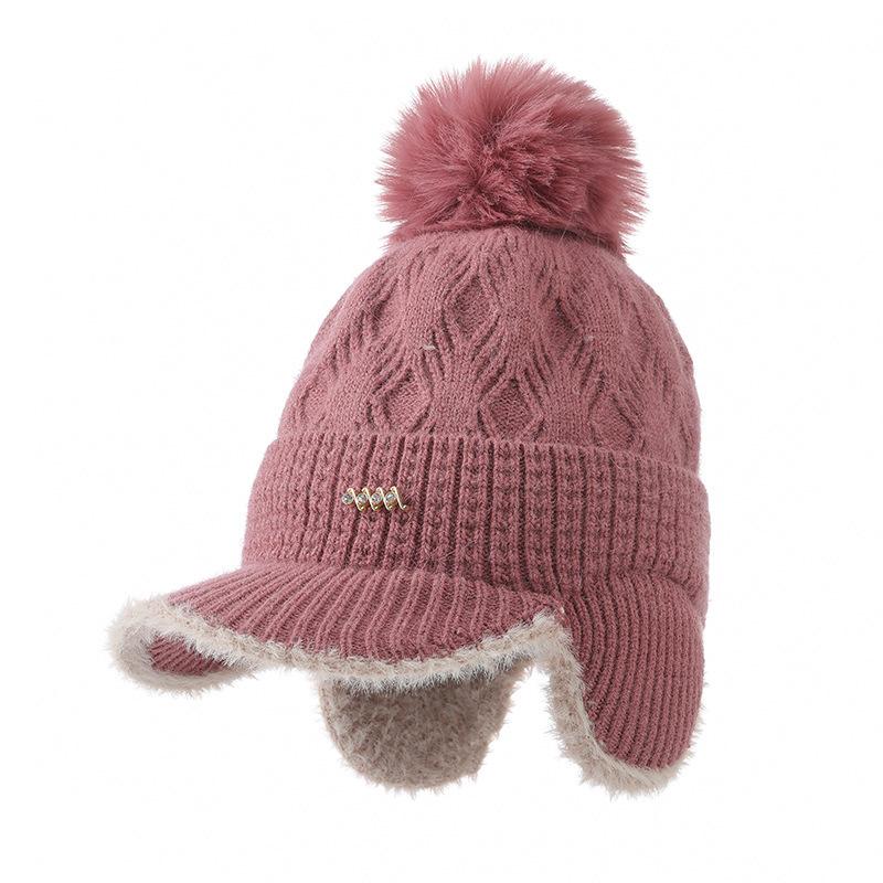 Autumn and Winter Velvet Warm Duck Knitted Hat Outdoor Leisure Cold Wind Snow Ear Hat Women's Winter Knitted Wool Hat Outdoor Travel Windproof Hat