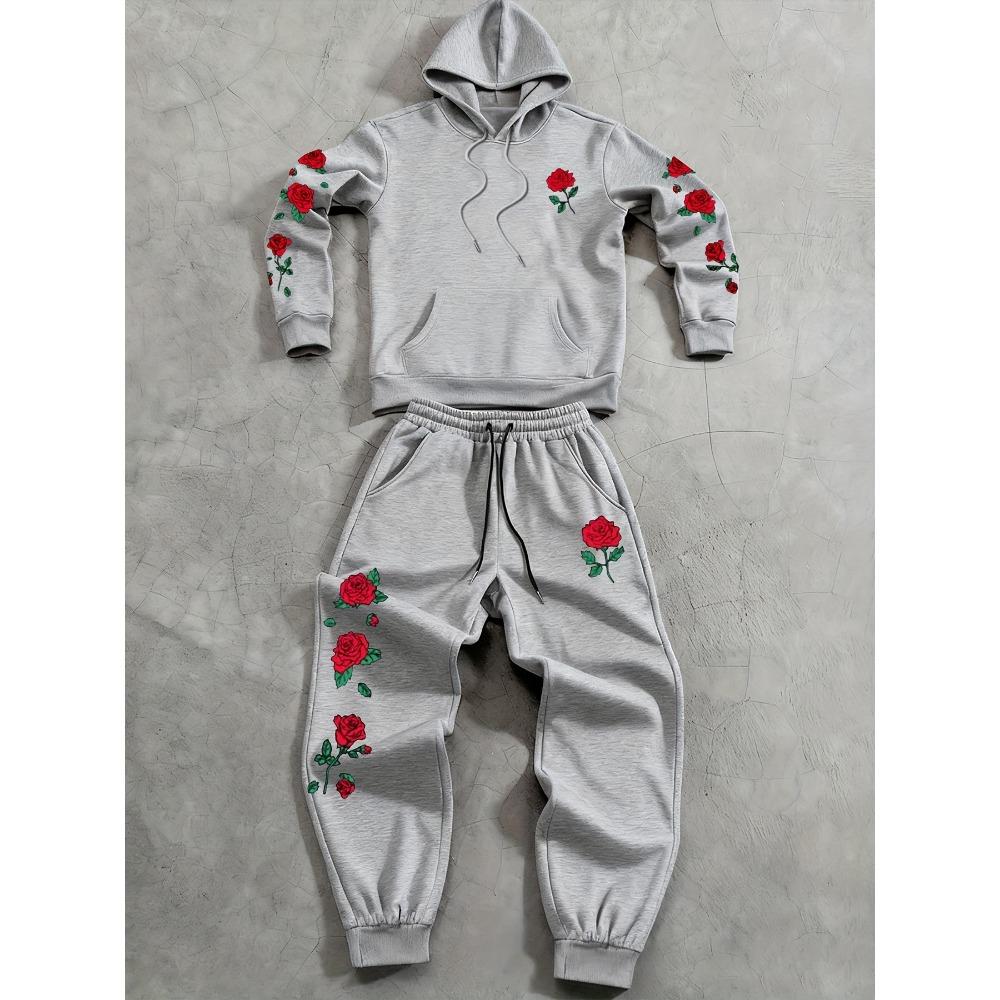 

Men s Casual Letter Printed Drawstring Pocket Hoodie and Drawstring Outdoor Casual Sports Pants Set, Cool and Trendy Set S серый