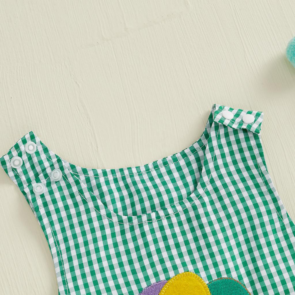 Baby Summer Rompers Soft Plaid Puppy Pattern Button Sleeveless Crew Neck Newborn Jumpsuits