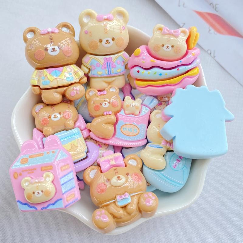 10Pcs New Cute Little Bear Series Flat Back Resin Scrapbooking DIY Jewelry Hairpin Craft Decoration Accessorie