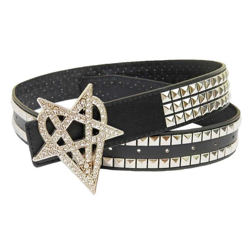 Punk style women s rivet belt star double row metal buckle girdle 105 чёрный