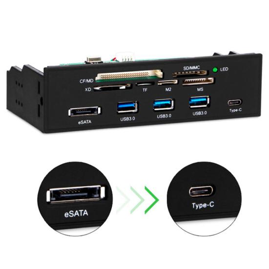 Multi-Port PC Front Panel Internal USB3.0 eSATA Type-C TF SD Card Reader Hub