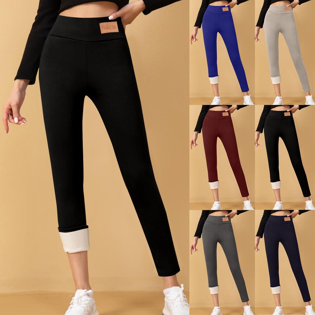 Ladies' Lamb Wool Thickened High Waisted Slimming Pencil Pants With Bottom And Warm Pants