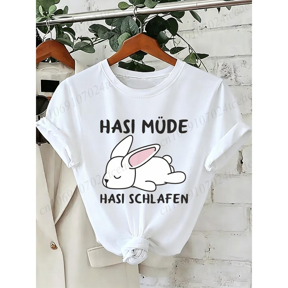 Bunny Is Tired T Shirts Lazy Bunny Graphic Tee Women Casual O Neck Short Sleeve Loose Streetwear Cute Rabbit Print T-Shirt Tops