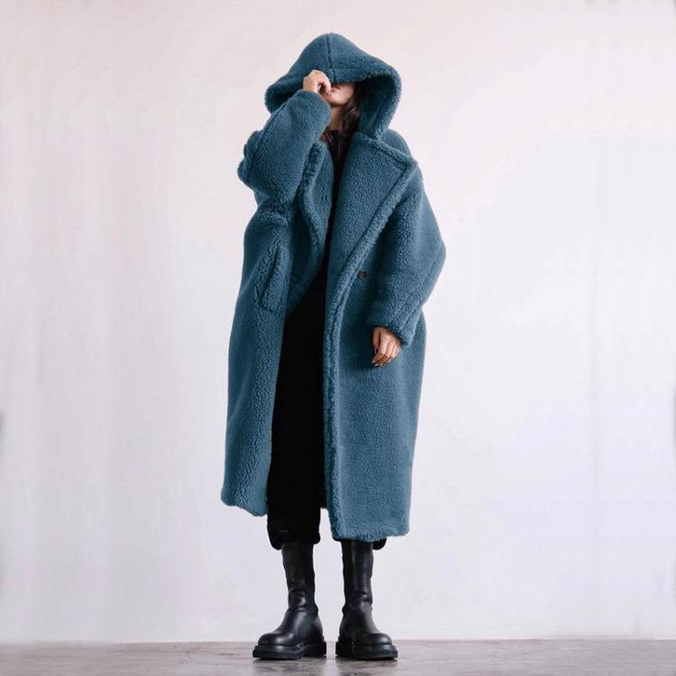New Women's Winter Faux Fur Coat Long Lapel Hooded Plush Teddy Jacket Female Fluffy Thick Warm Plus Size Overcoat Outerwears