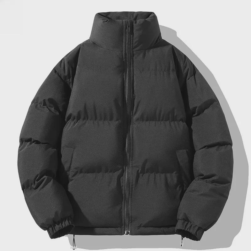 Men's Winter Cotton Jacket - Thick, Trendy Stand Collar with Fleece Lining in Solid Colors