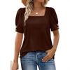 Womens Square Neck Puff Short Sleeve Blouse