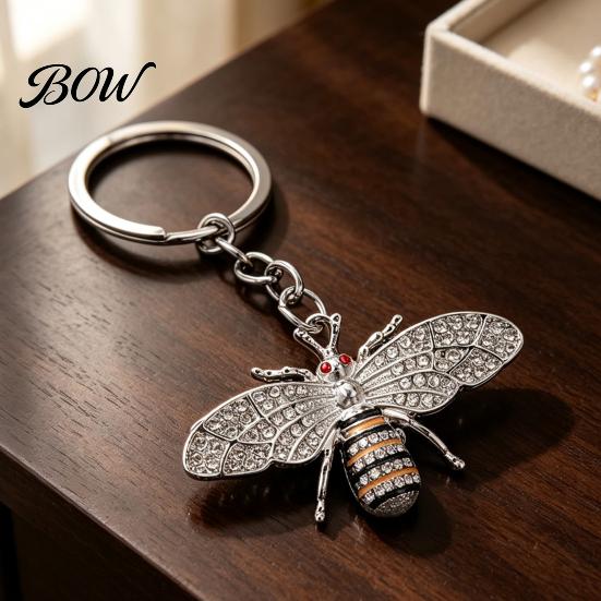 Bee Keychain for Women Rhinestone Women, Bing Alloy Car Sturdy Key Ring with Chain Ring, Decorative Accessories Handbags Backpacks Holder