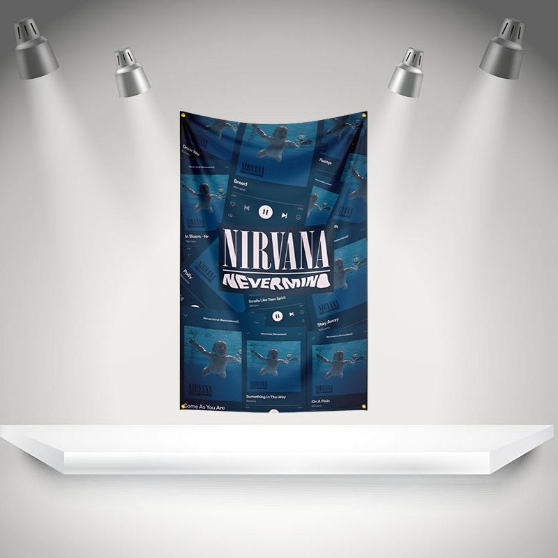 N-Nirvanas Flag Rock Music Band Banner HD Printing Tapestry Exhibition, Music Band Fans, Garage Decor