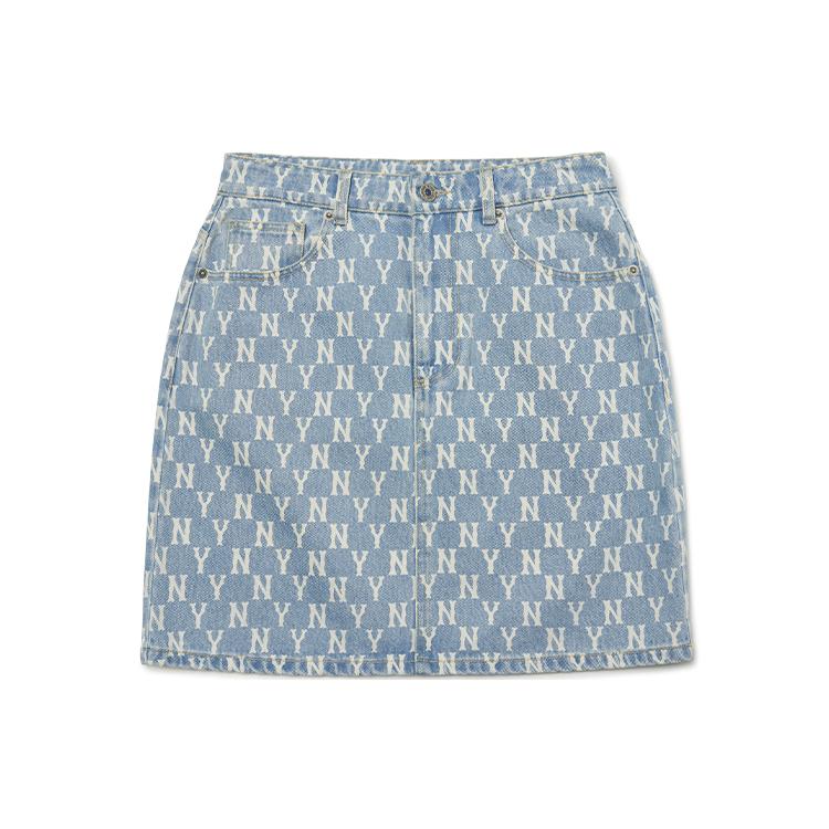 

New MLB Base Logo Denim Short Skirts Women s Light Blue 3FDSM0123-50BLL XS