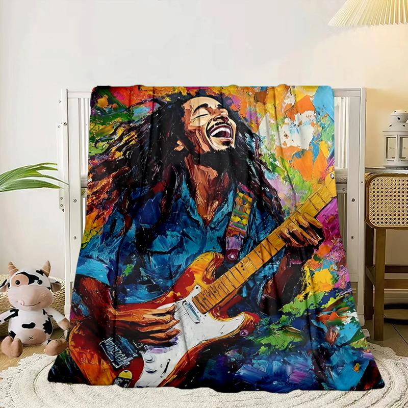 

Bob music Vibrant Art Blanket Flannel Blanket for bed, sofa, Camping, Hiking, Picnic Essentials, gift for family Fan gifts 75x90cm