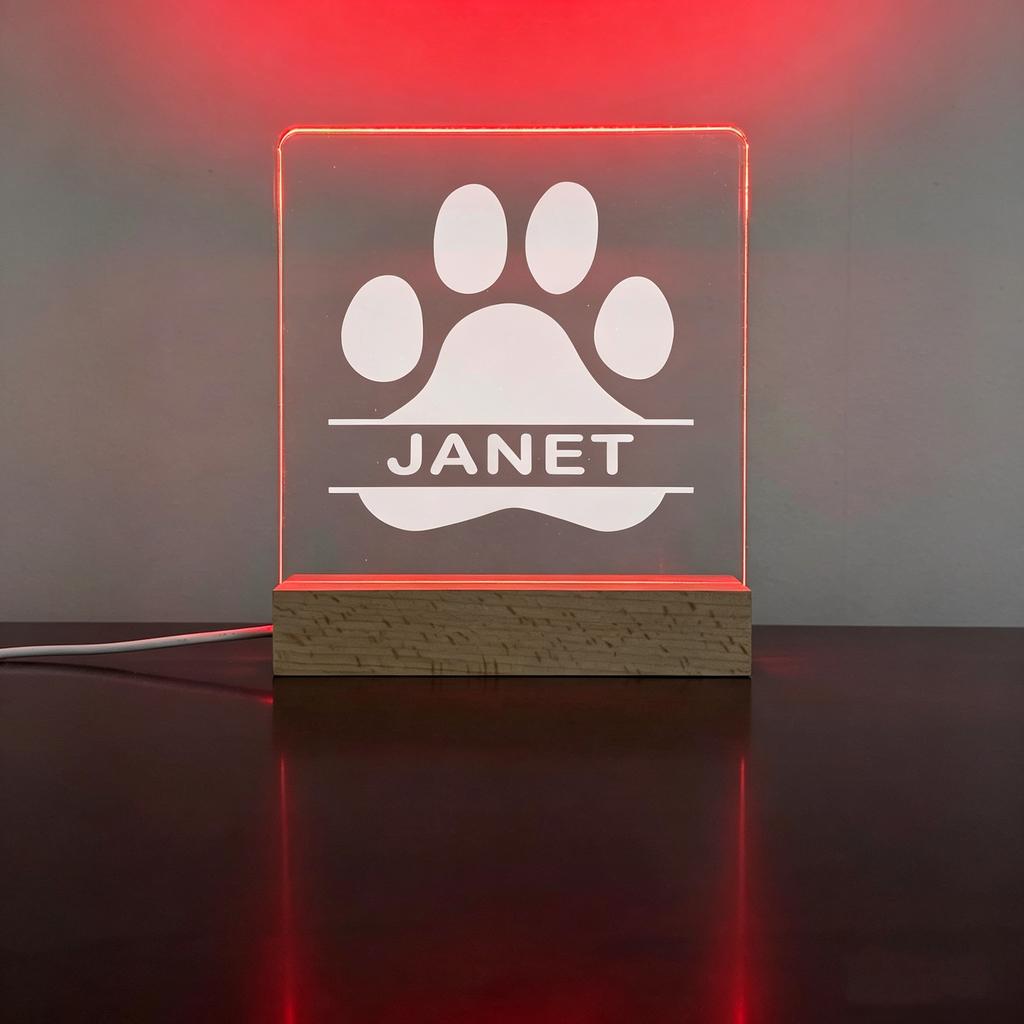 Personalized Dog Paw Acrylic Night Light Custom Pet Name Wooden Base Creative Tabletop Decor Lovely Present For Pet Owner