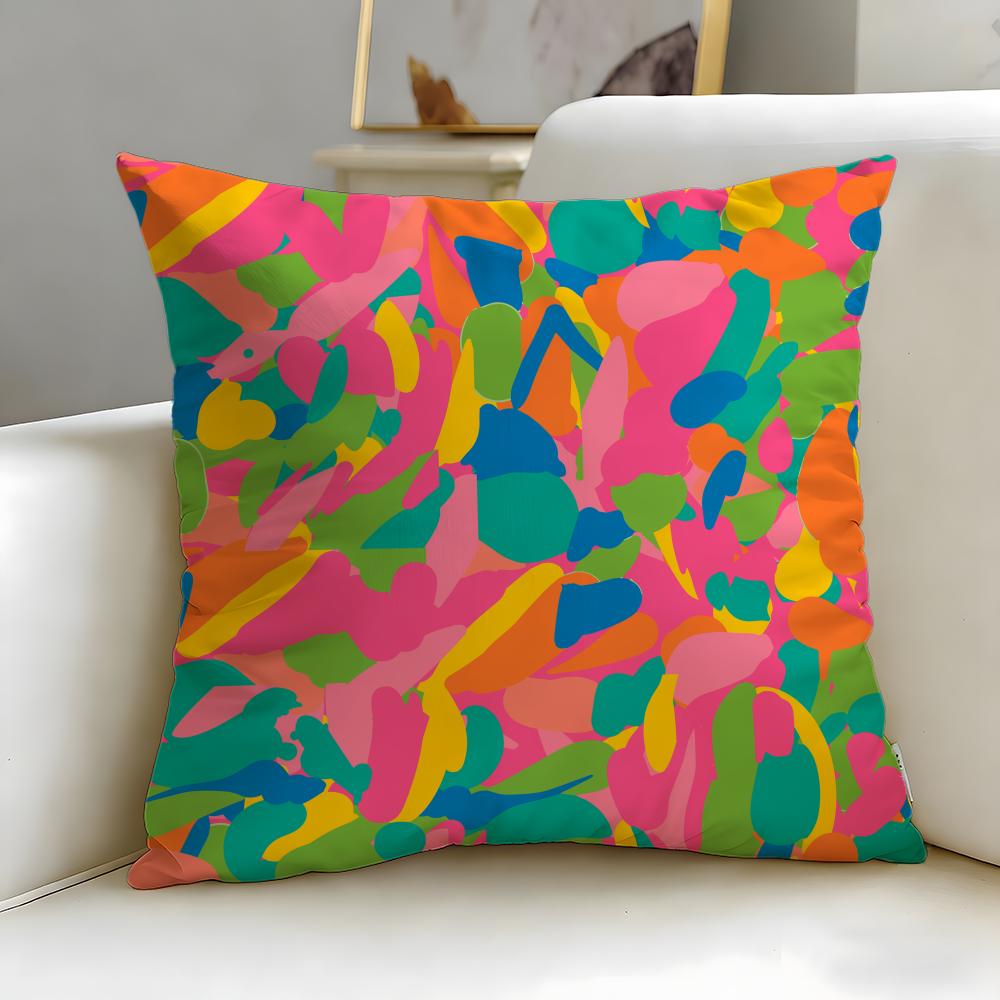 Art Theme Abstract Colorful Pattern Cushion Cover Soft EasyWash Pillow Case Versatile for Couch Bed Travel and Office